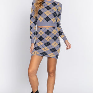 Argyle Jacquard Sweater Mini Skirt