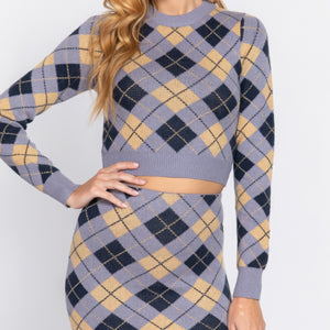 Argyle Jacquard Sweater Mini Skirt