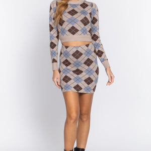 Argyle Jacquard Sweater Mini Skirt