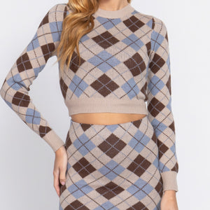 Argyle Jacquard Sweater Mini Skirt