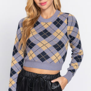 Argyle Jacquard Crop Sweater