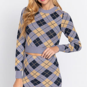 Argyle Jacquard Crop Sweater