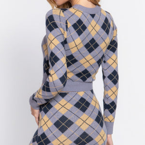 Argyle Jacquard Crop Sweater