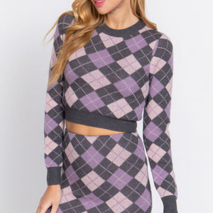 Argyle Jacquard Crop Sweater