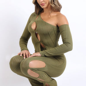 Cutout ribbed set in Olive