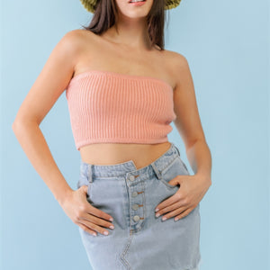 Dusty Peach Knit Strapless Crop Top