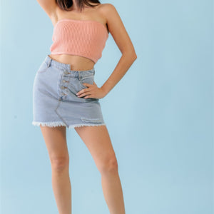 Dusty Peach Knit Strapless Crop Top