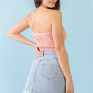 Dusty Peach Knit Strapless Crop Top