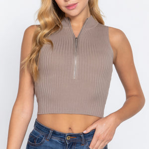 Sleeveless Rib Sweater Top W/zipper