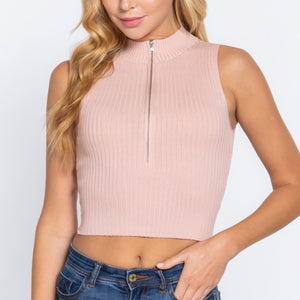 Sleeveless Rib Sweater Top W/zipper