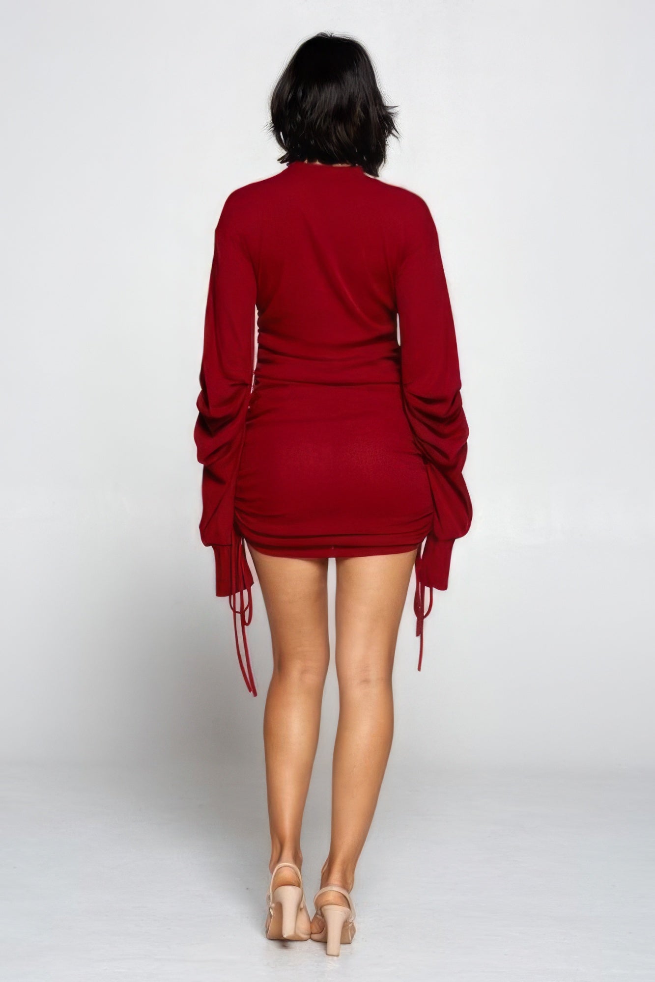 Solid Color Mock Neck Mini Bodycon Dress in Burgundy