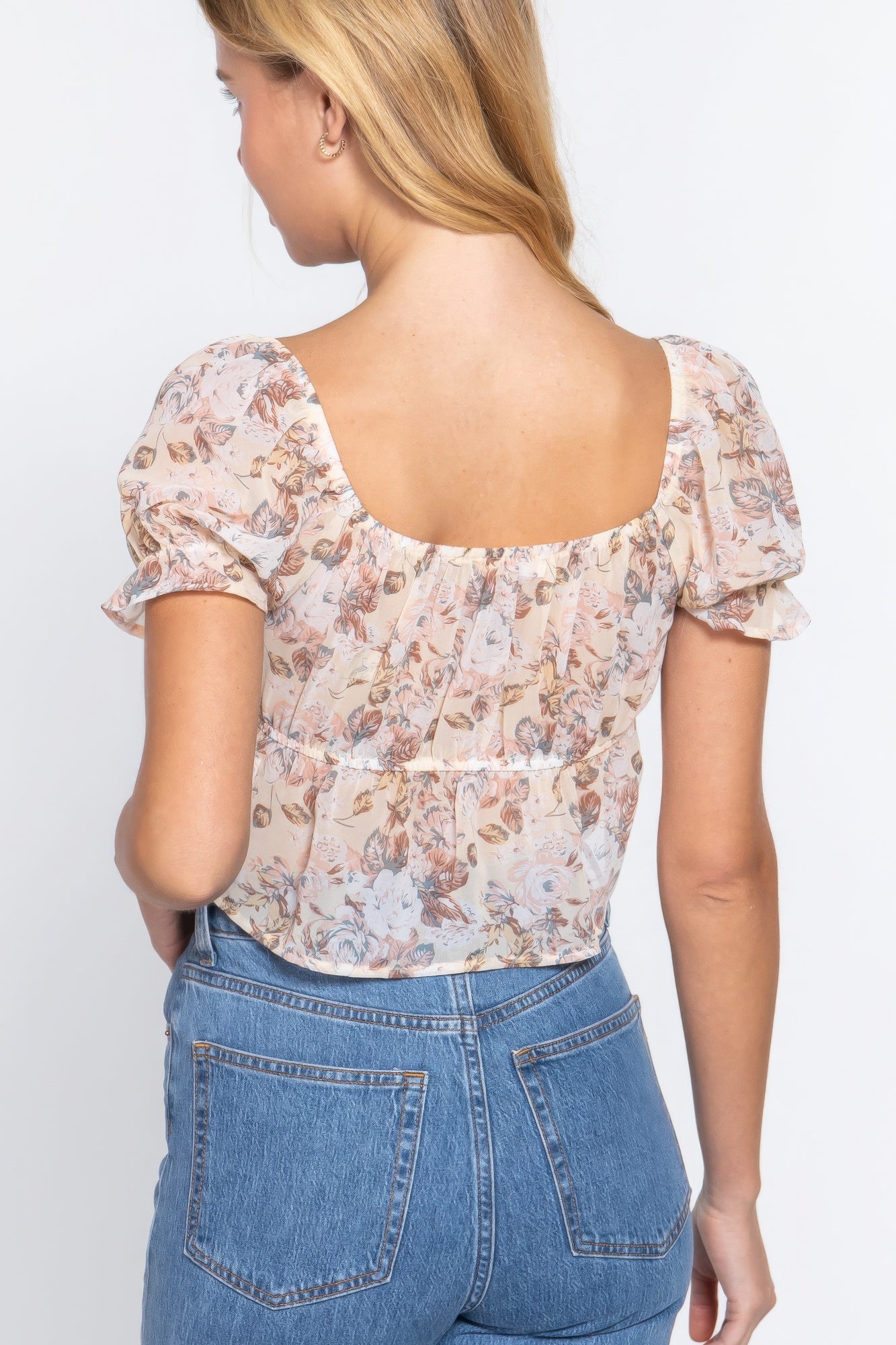 Short Slv Front Tie Print Woven Top