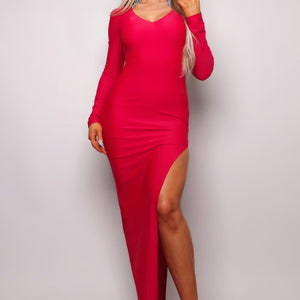 Long Sleeve V Neck Open Back Maxi Dress