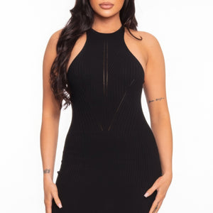 Black Varigated Rib Sleeveless Dress