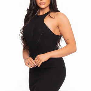 Black Varigated Rib Sleeveless Dress