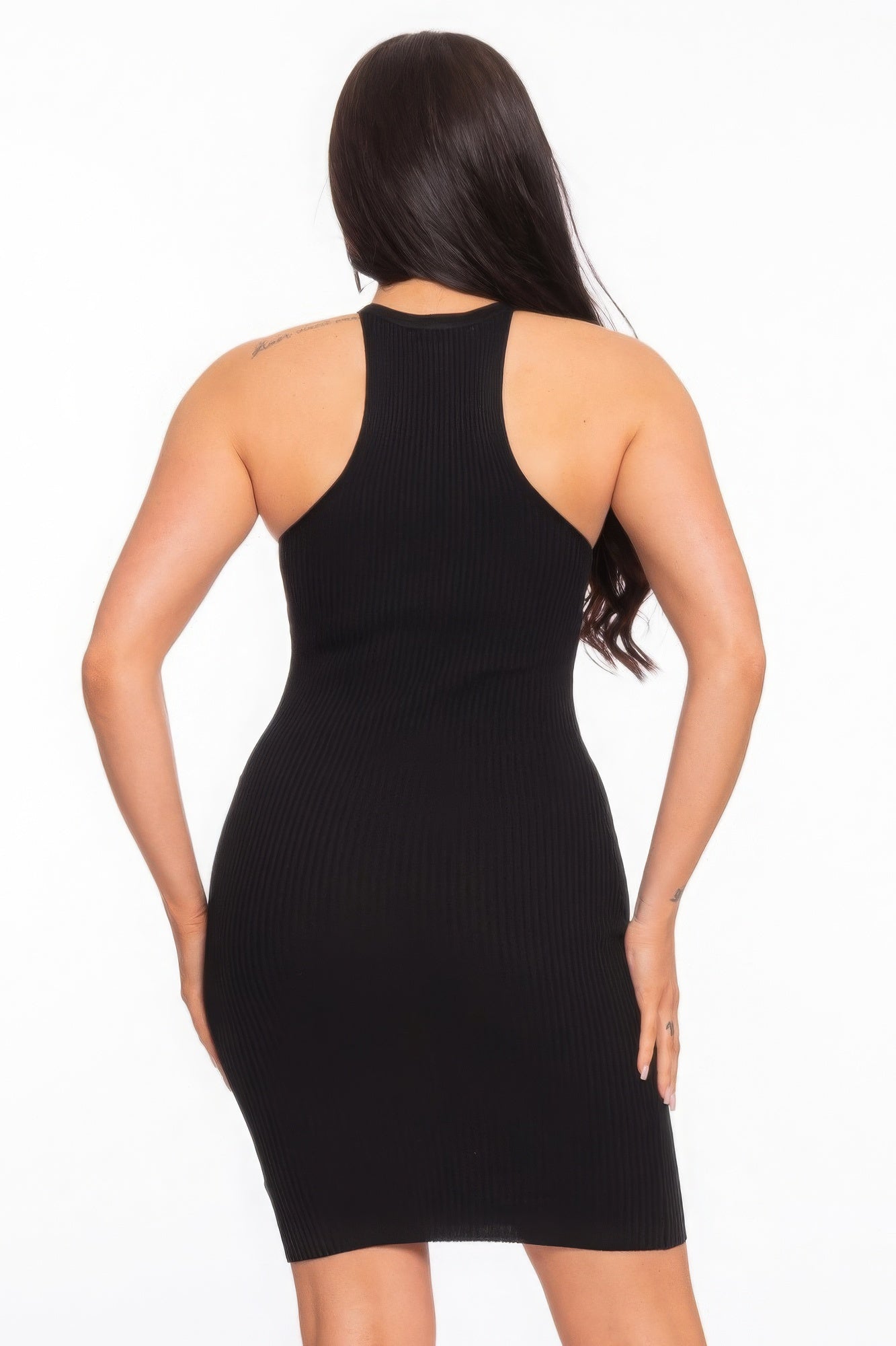 Black Varigated Rib Sleeveless Dress