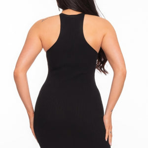 Black Varigated Rib Sleeveless Dress