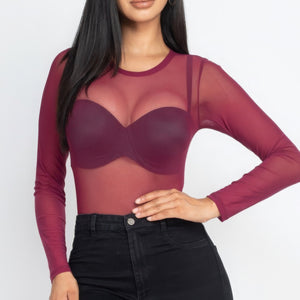 Sheer Mesh Long Sleeve Bodysuit