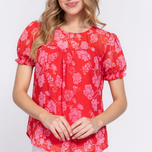 Red Short Slv Print Clip Dot Blouse