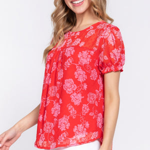 Red Short Slv Print Clip Dot Blouse