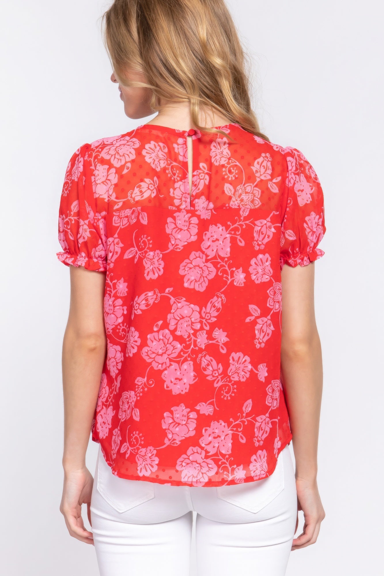 Red Short Slv Print Clip Dot Blouse