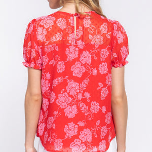 Red Short Slv Print Clip Dot Blouse