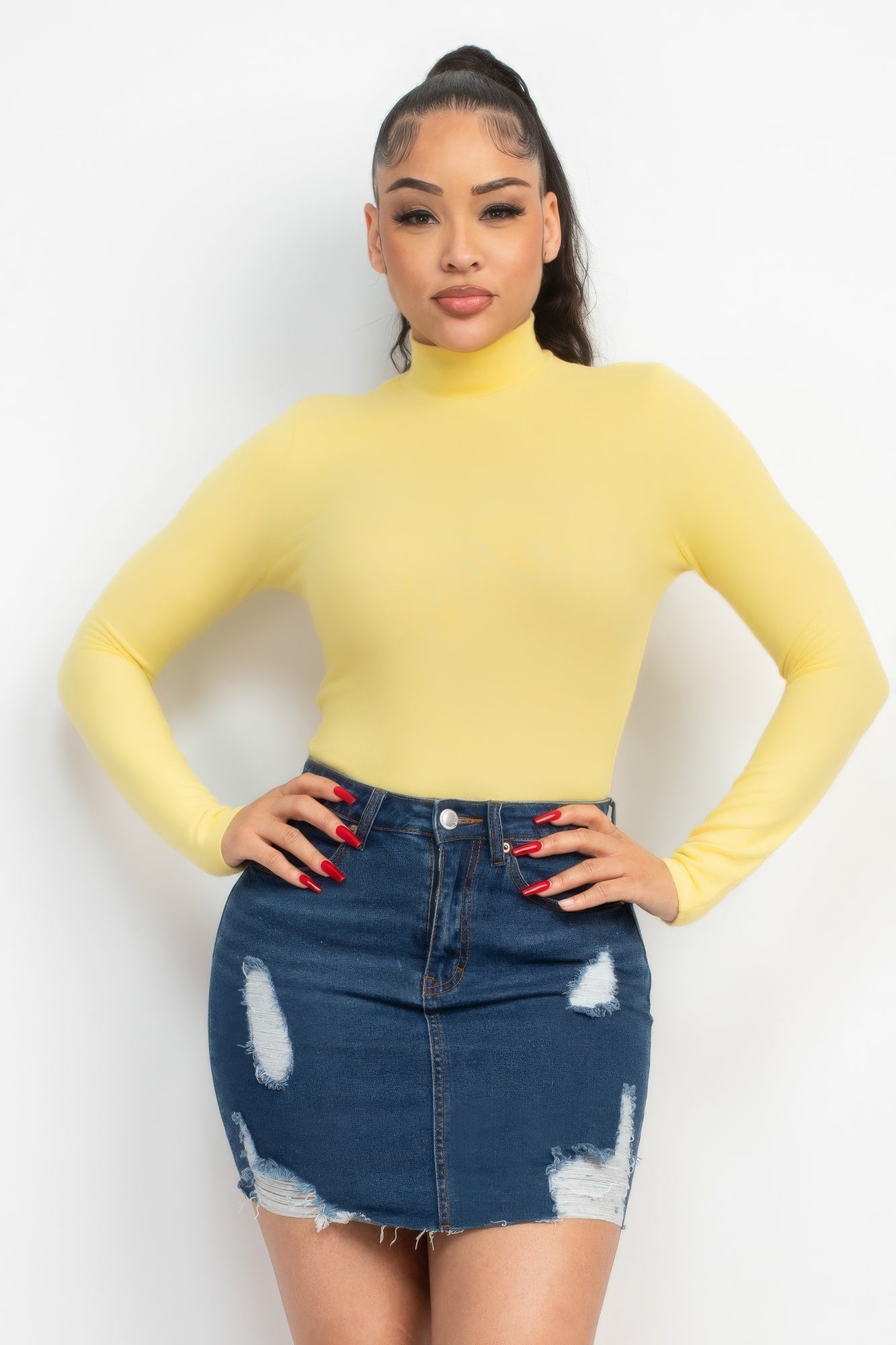 Yellow Mock Neck Long Sleeve Top