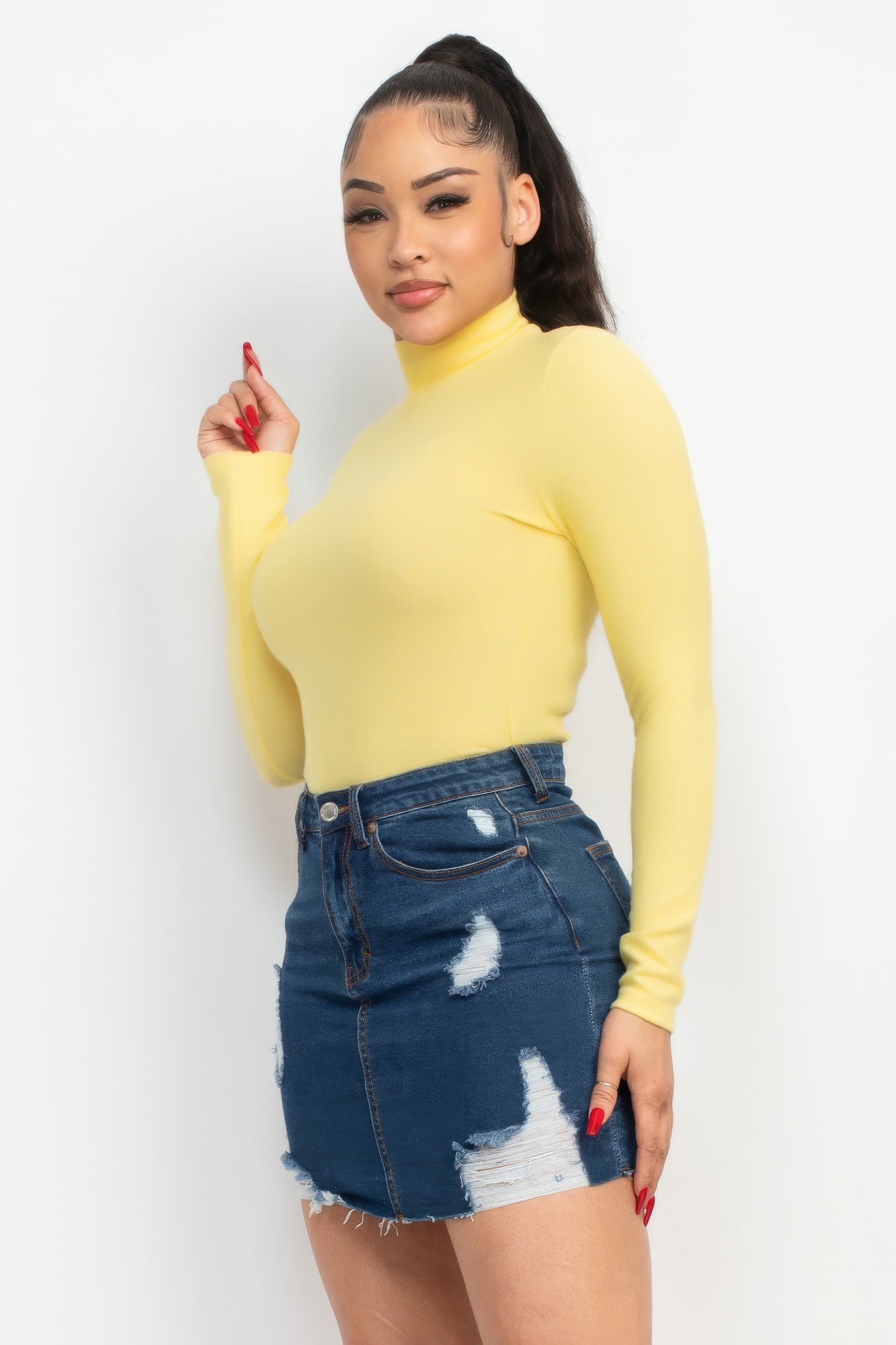 Yellow Mock Neck Long Sleeve Top