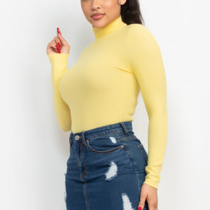 Yellow Mock Neck Long Sleeve Top