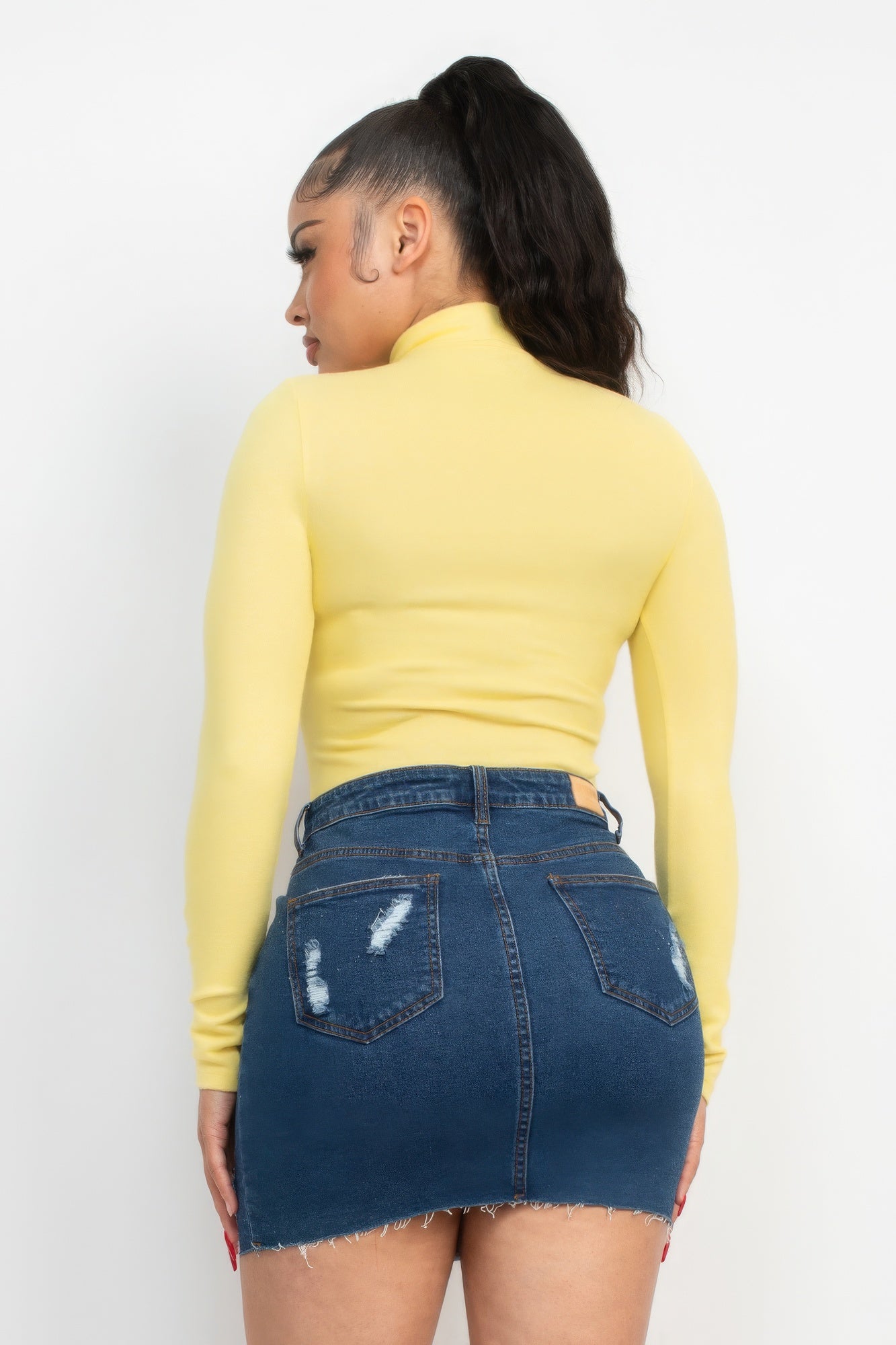 Yellow Mock Neck Long Sleeve Top