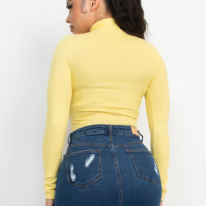 Yellow Mock Neck Long Sleeve Top