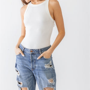 Ribbed V Strap Back Bodysuit