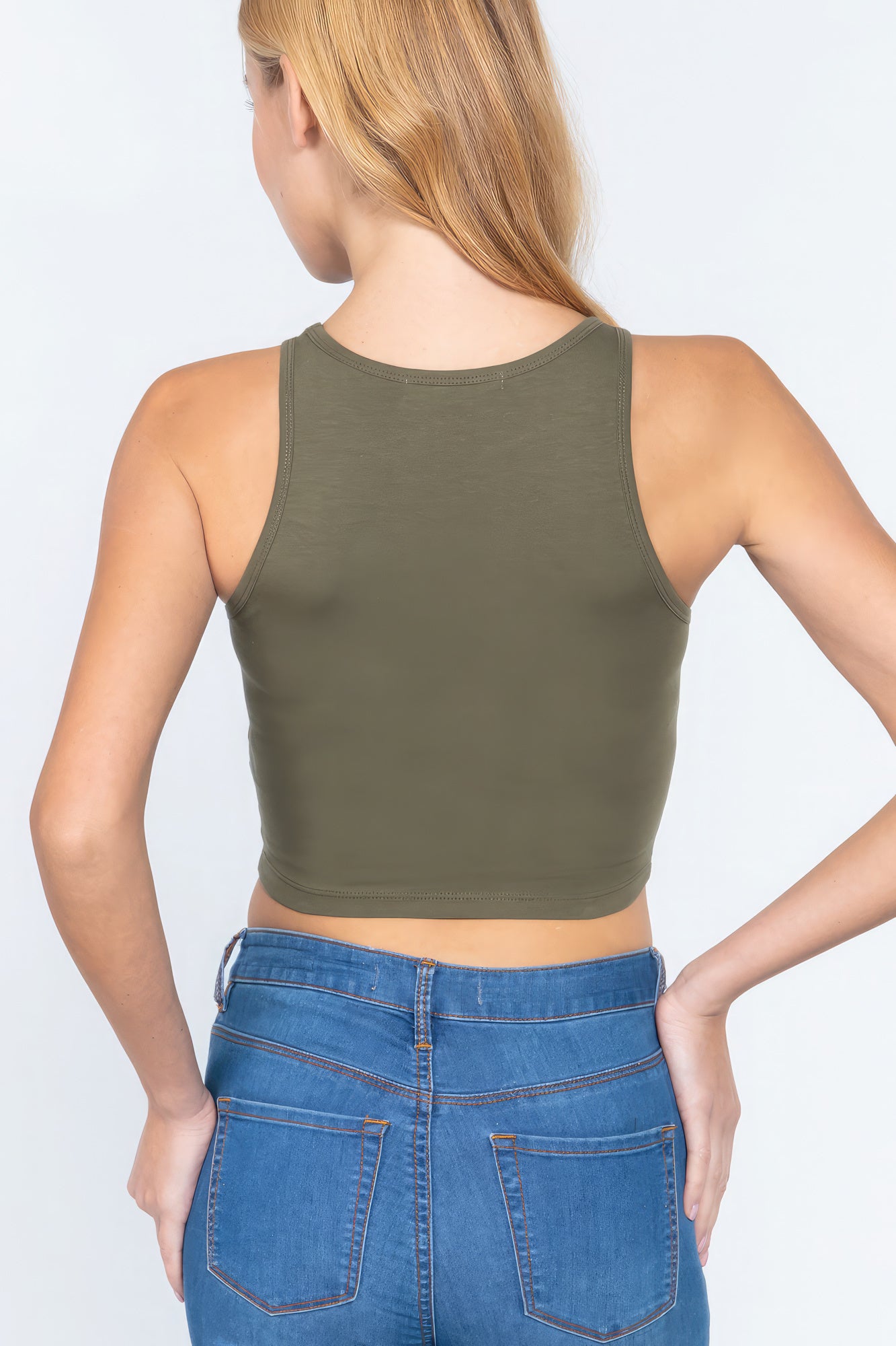 Olive Green Halter Neck Crop Top