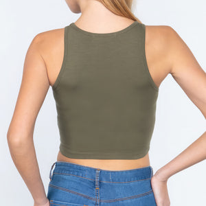 Olive Green Halter Neck Crop Top