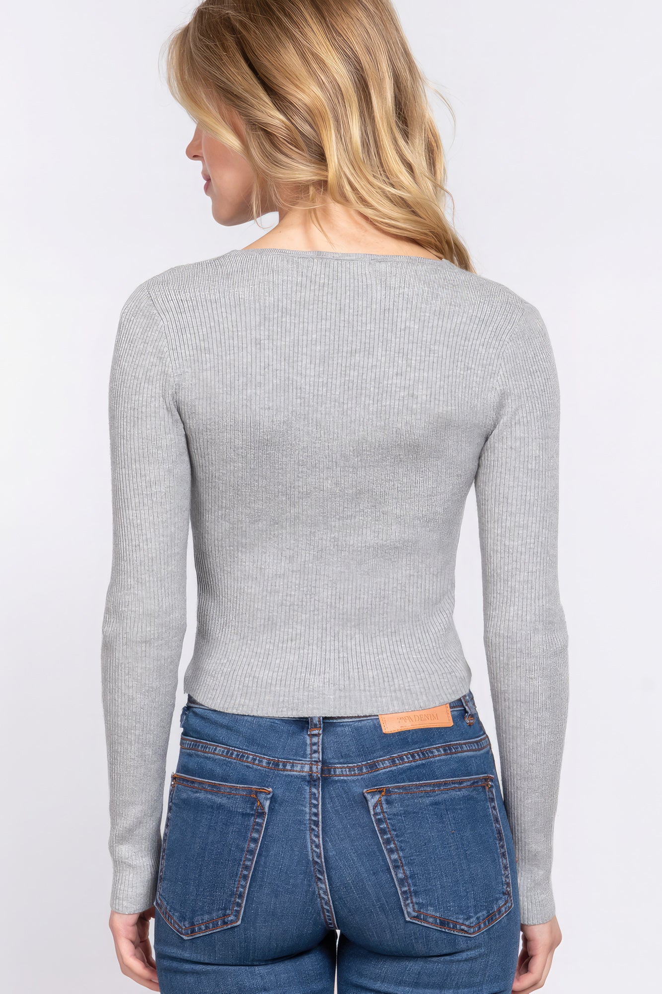 Heather Grey V-neck Shirring Tie Detail Sweater