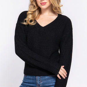 Black Dolman Slv Strappy Open Back Sweater