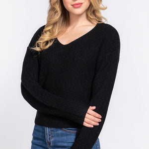 Black Dolman Slv Strappy Open Back Sweater