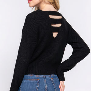 Black Dolman Slv Strappy Open Back Sweater