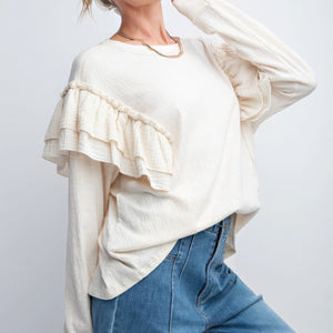 Cream Double Ruffle Sleeves Top