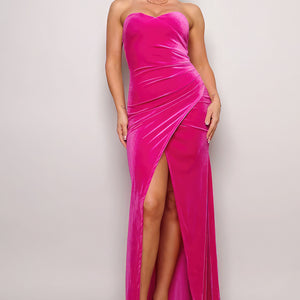 Fuchsia Strapless Sweetheart Maxi Velvet Dress