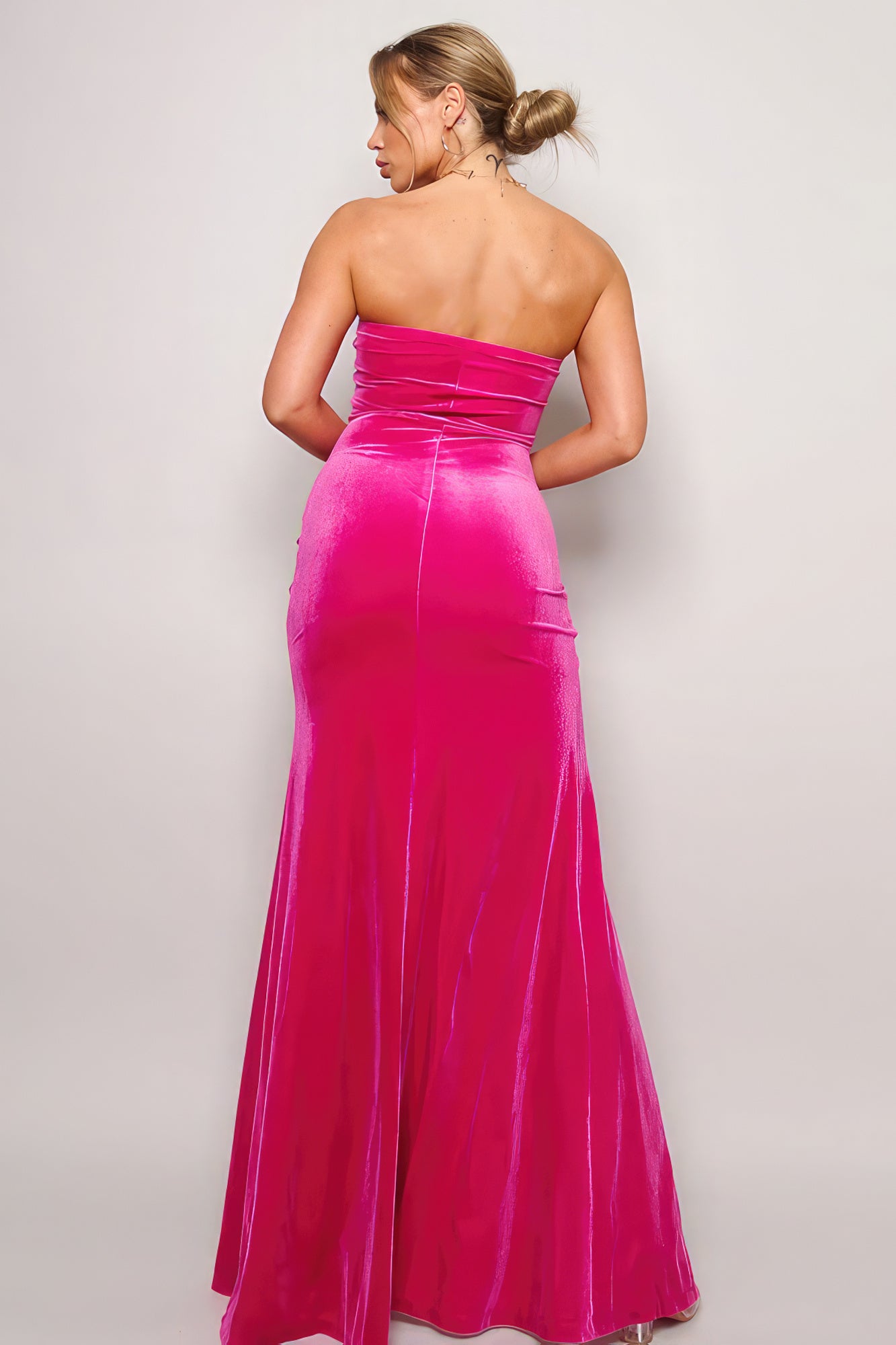 Fuchsia Strapless Sweetheart Maxi Velvet Dress