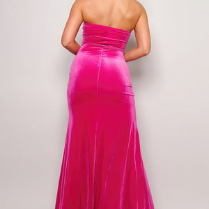 Fuchsia Strapless Sweetheart Maxi Velvet Dress