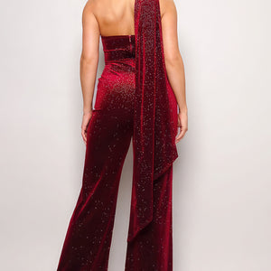 Scarf Top Glitter Velvet Jumpsuit