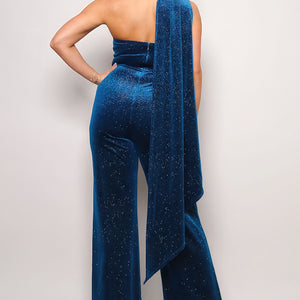 Scarf Top Glitter Velvet Jumpsuit