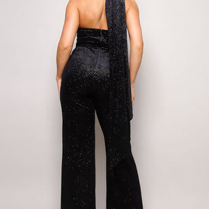 Scarf Top Glitter Velvet Jumpsuit