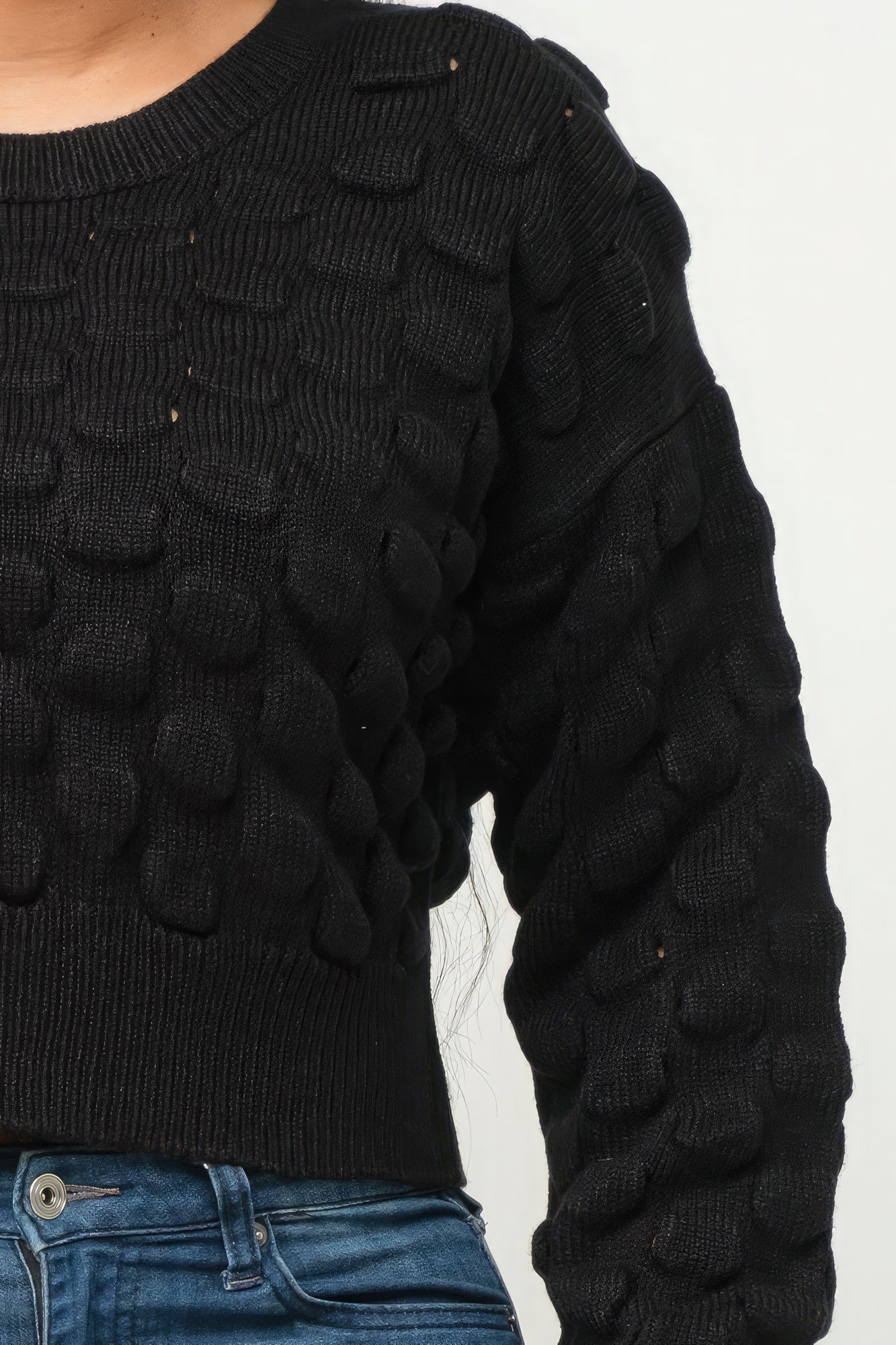 Checker Sweater Top in Black