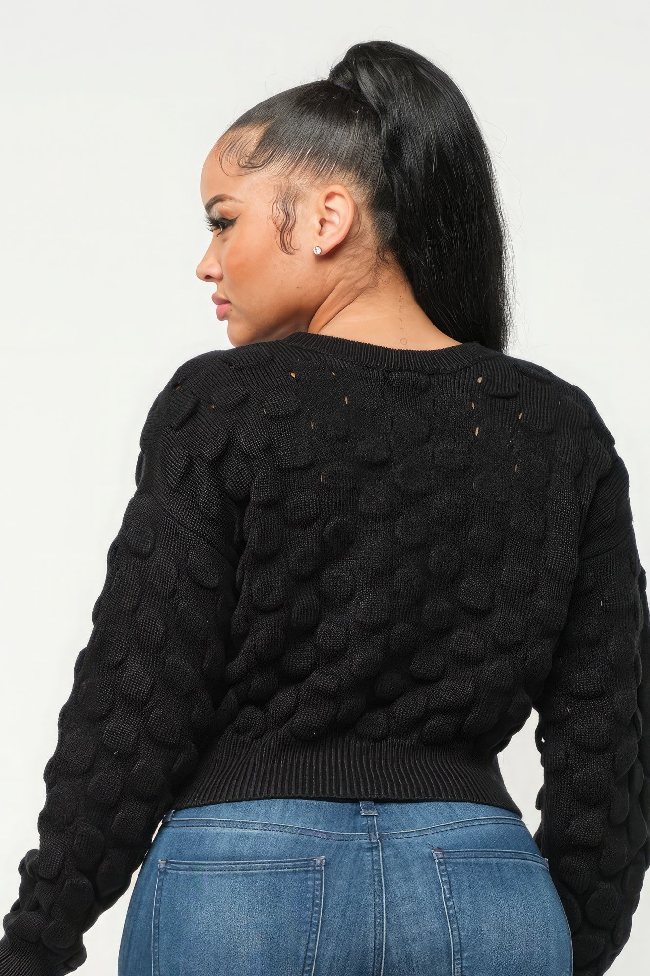 Checker Sweater Top in Black