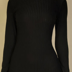 Black Ribbed Mock Neck Long Sleeve Bodycon Midi Dress