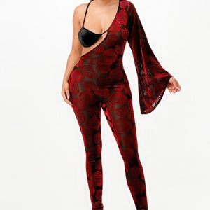 Velvet Flocking Jumpsuit with bell sleeves