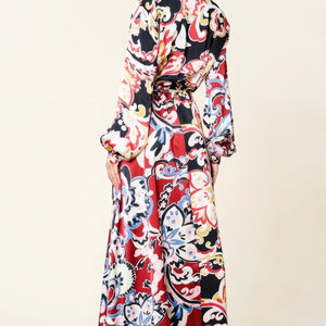 Color Block Printed V Neck Dress